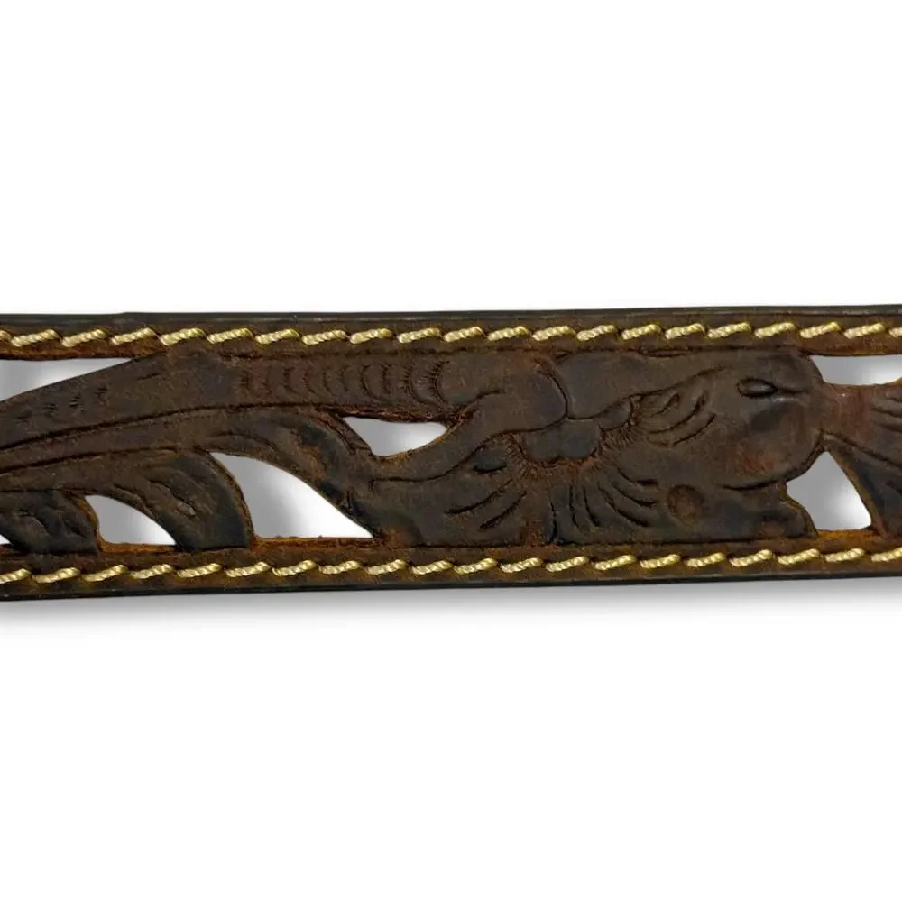 Red River Outfitters Western Belt Kids Brown Tooled Leather Cowboy Cowgirl Sz 22